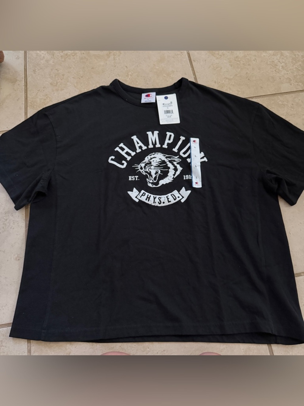 Champion Phys Ed Cougar Graphic Tee Men's Size Large Black Boxy T Shirt NWT